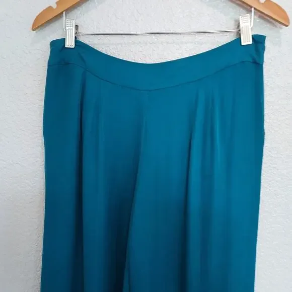 Anthropologie's Elevenses Teal Blue Super Wide Leg Palazzo Pants Pleats Size 10 - Picture 10 of 12